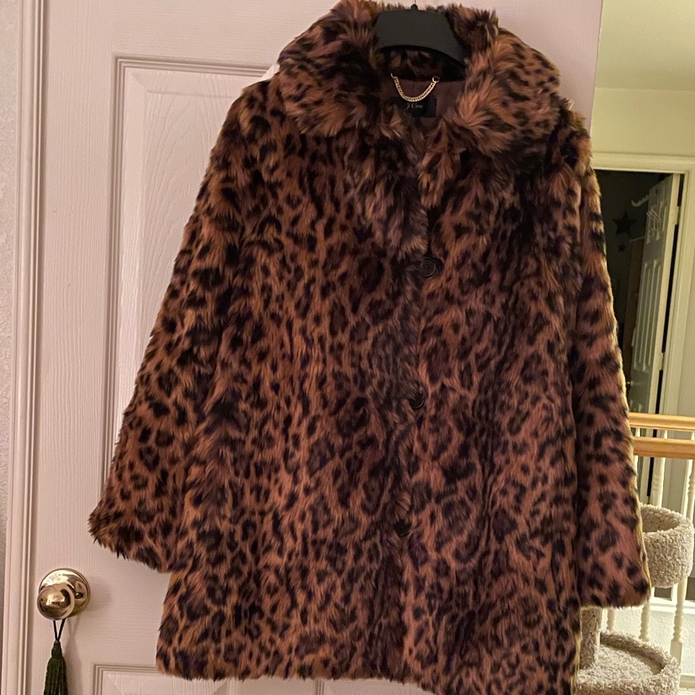 J. Crew Leopard Faux Fur Coat